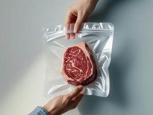 Saco pl&aacute;stico selado a v&aacute;cuo para alimentos
